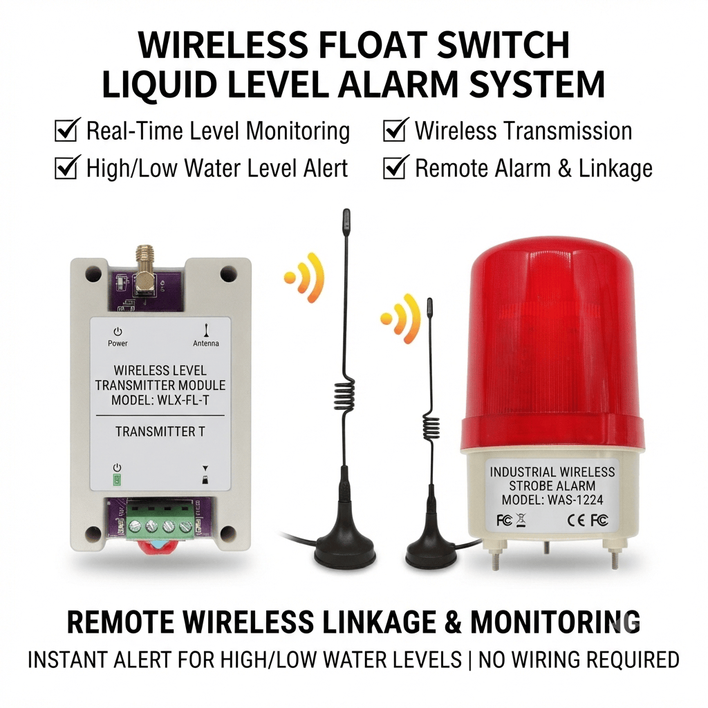 Wireless Float Switch Liquid Level Alarm System | Long-Range Water Tank Level Monitor with Strobe Light