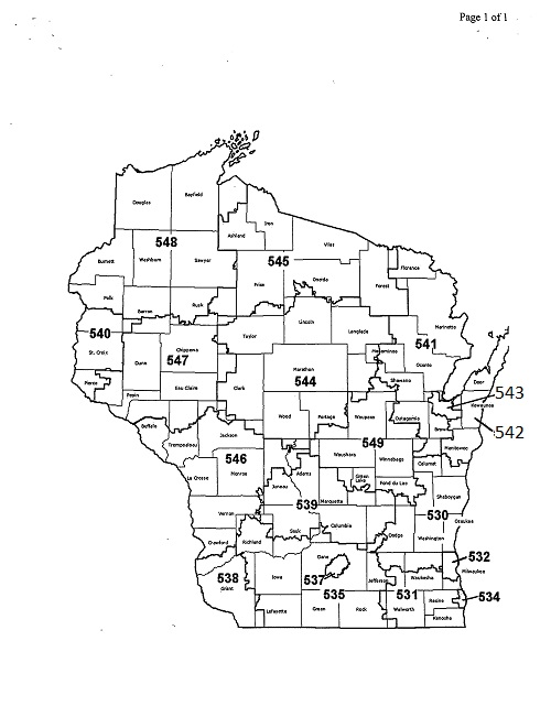 Stewards Page WIRLCA WI Zip Code Map.