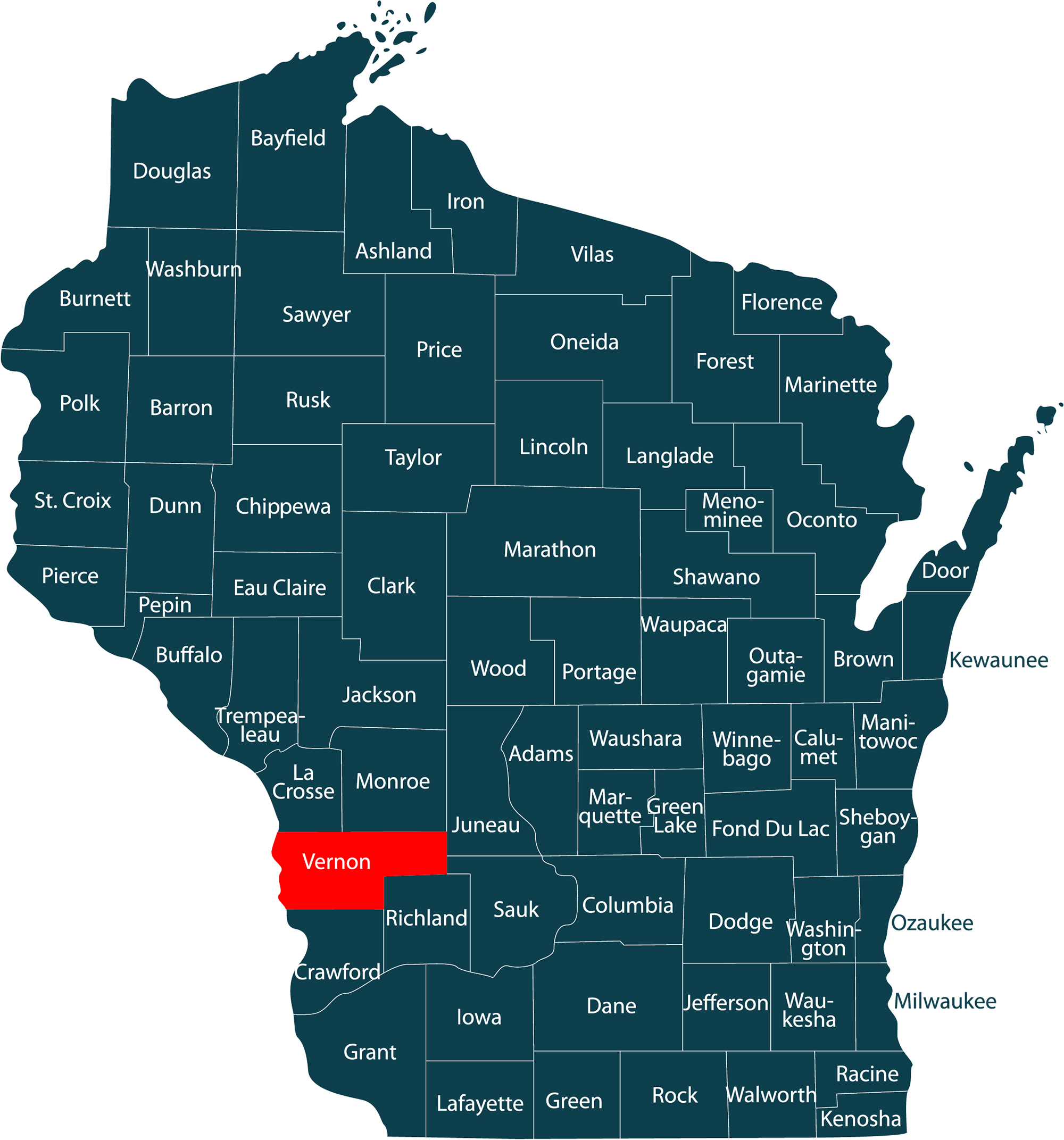Wisconsin Vernon County Countywimap.
