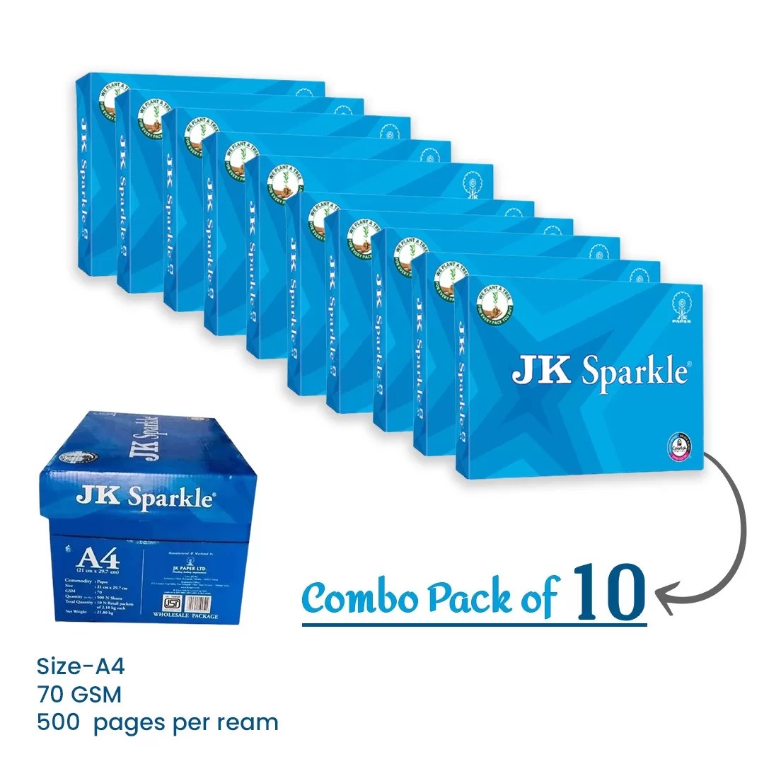 JK Sparkle A4 Size 70 GSM Copier Paper 1 Ream 500 Sheets-(Pack of 10) 5 JK Sparkle A4 Size 70 GSM Copier Paper