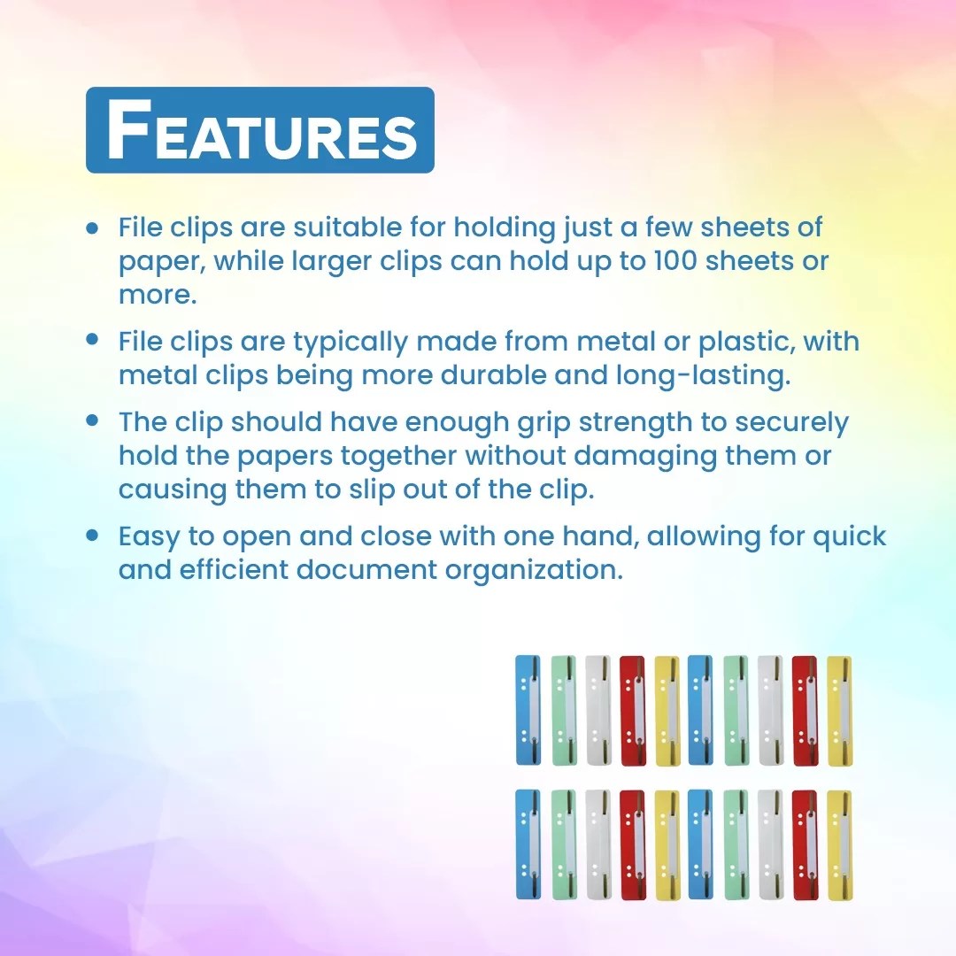 Plastic File Clip Paper Holder (20 Pcs/Mix Colour) - Pack of 20 4 Plastic File Clip Paper Holder (20 Pcs/Mix Colour) - Pack of 20 - Image 4