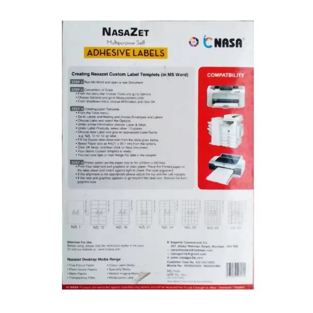 NasaZet Multipurpose A4 Size Adhesive Label (12 Sticker in 1 Sheet) 100 Sheet Each Pkt - Pack of 2 3 NasaZet Multipurpose A4 Size Adhesive Label (12 Sticker in 1 Sheet) 100 Sheet Each Pkt - Pack of 2 - Image 3