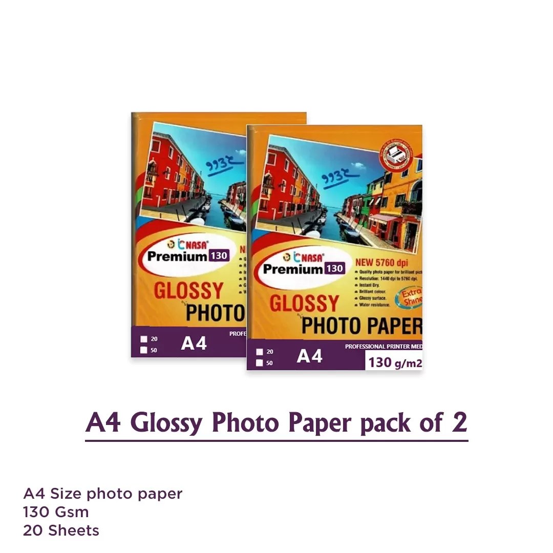 Nasa Premium A4 Size 130 GSM Glossy Photo Paper 20 Sheet in 1 Pkt -Pack of 2 6 Glossy Photo Paper