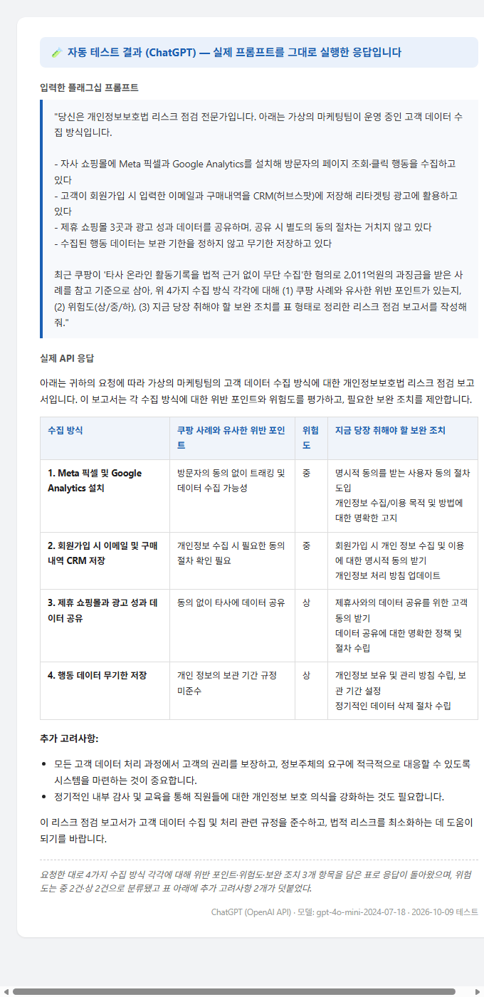 실제로 실행한 ChatGPT 프롬프트 테스트 결과