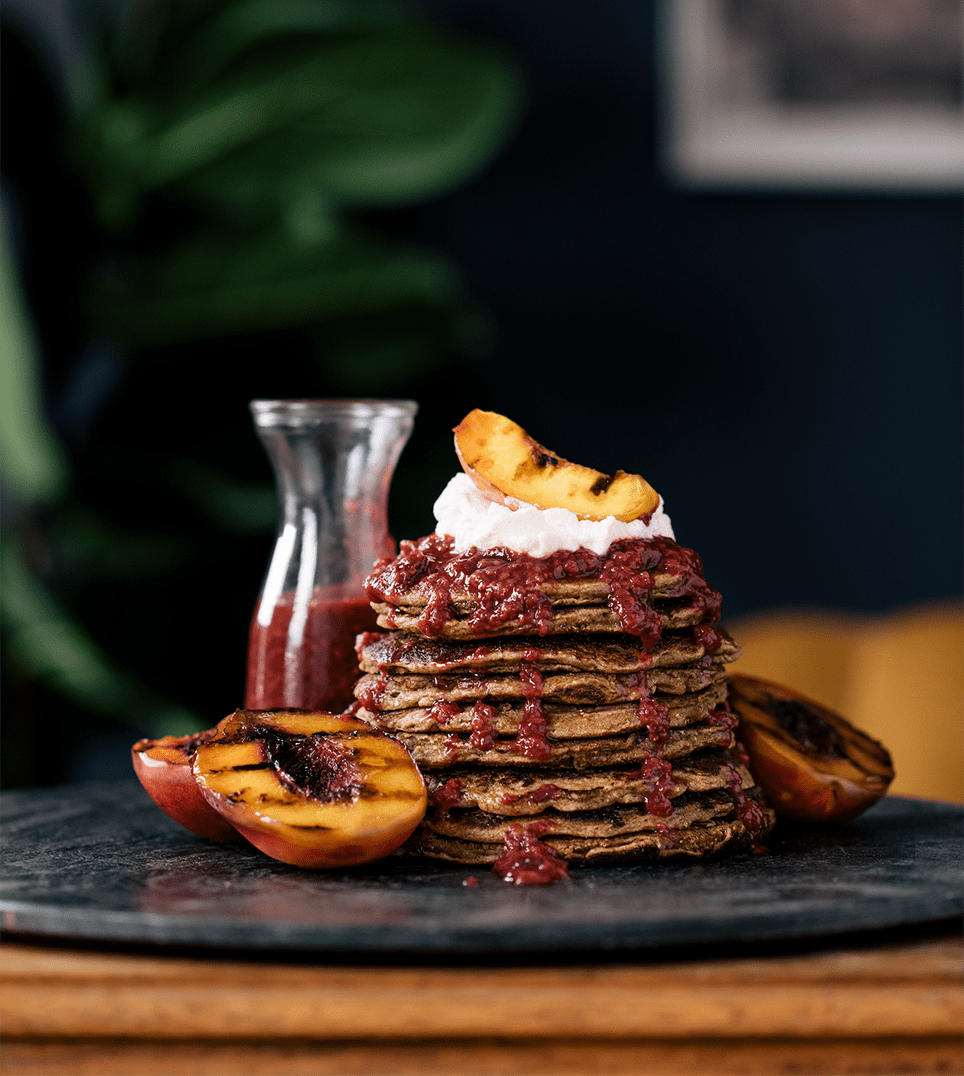 Multigrain Pancakes with Raspberry Jalapeño Syrup from "The Gluten-Free Grains Cookbook" // www.WithTheGrains.com