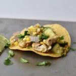 Sweet corn, zucchini, and chicken tostadas
