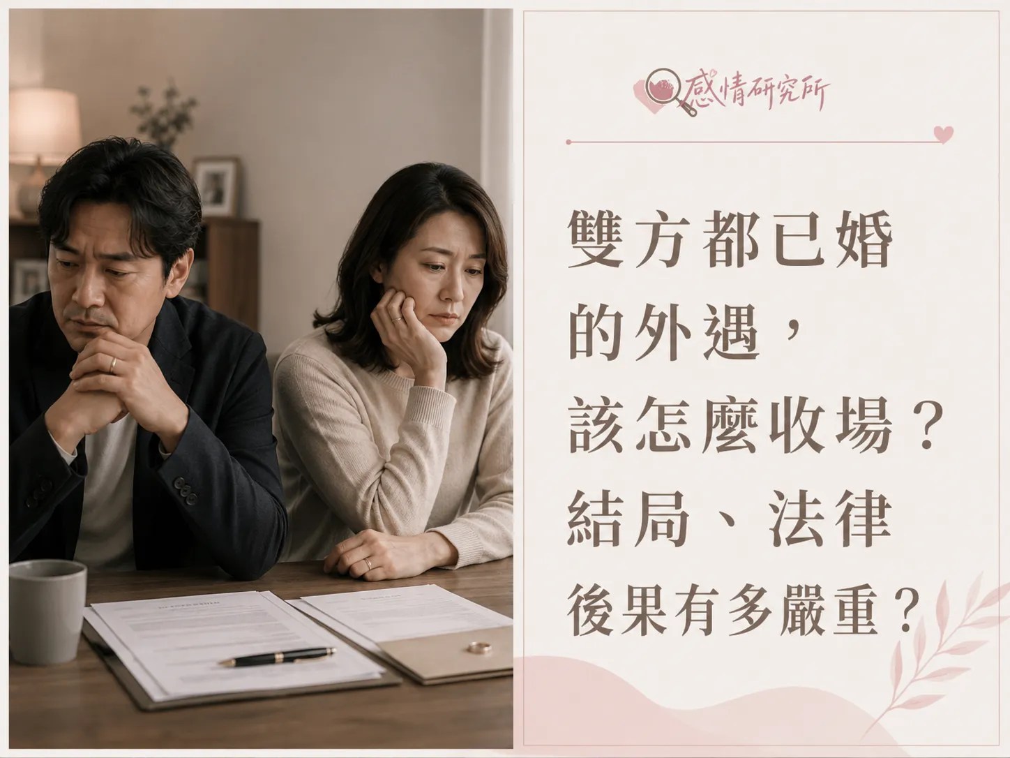 已婚男女面對法律文件，思考外遇收場與嚴重後果