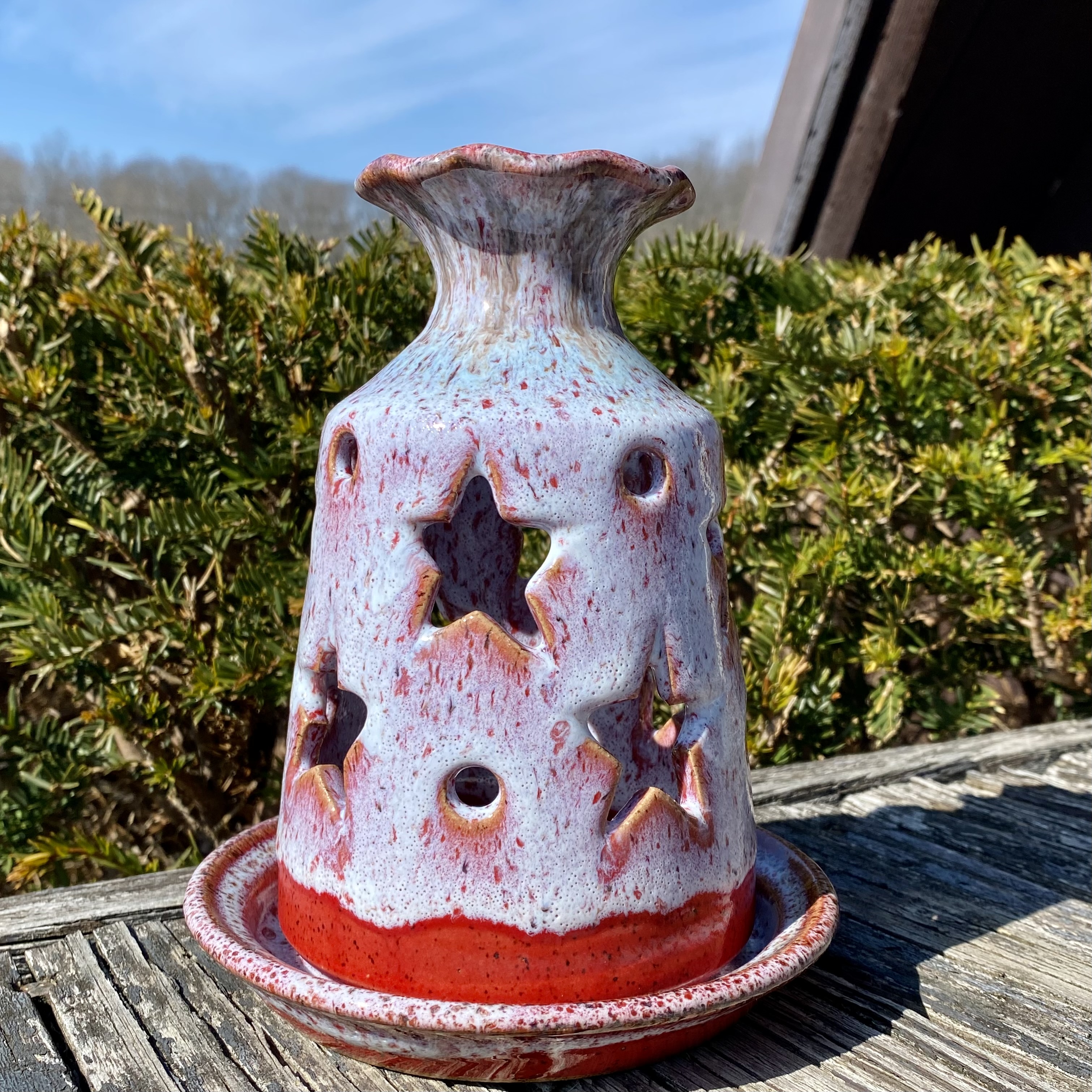 972- Cut Out Candle Holder (Red) – Wizard of Clay Pottery