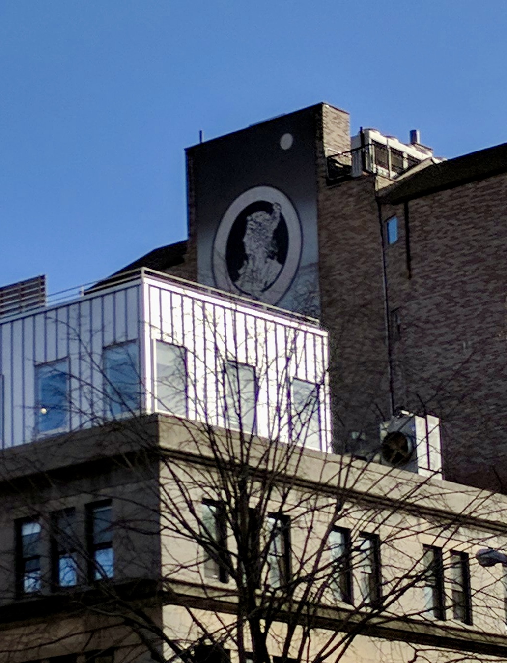 5th Story Mural of an Aloof Victorian Silhouette with Moon above