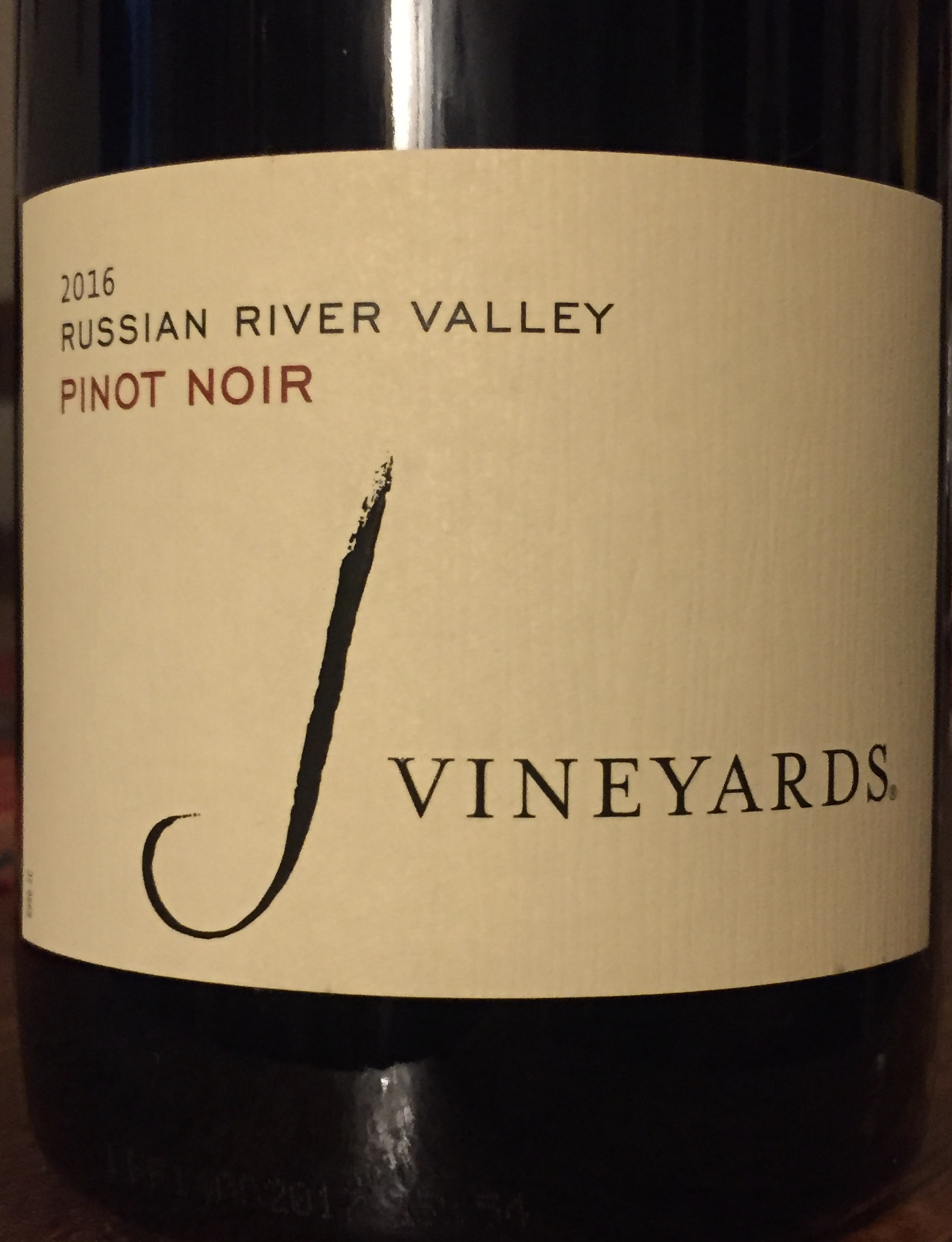 Label from bottle of J Vineyards Russian River Valley Pinot Noir 2016