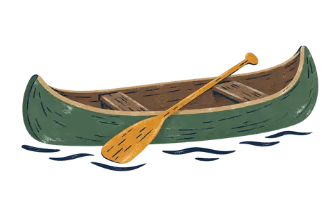 Green canoe with a wooden paddle