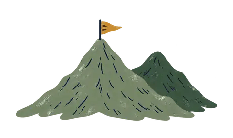 Mountain peaks with a gold pennant