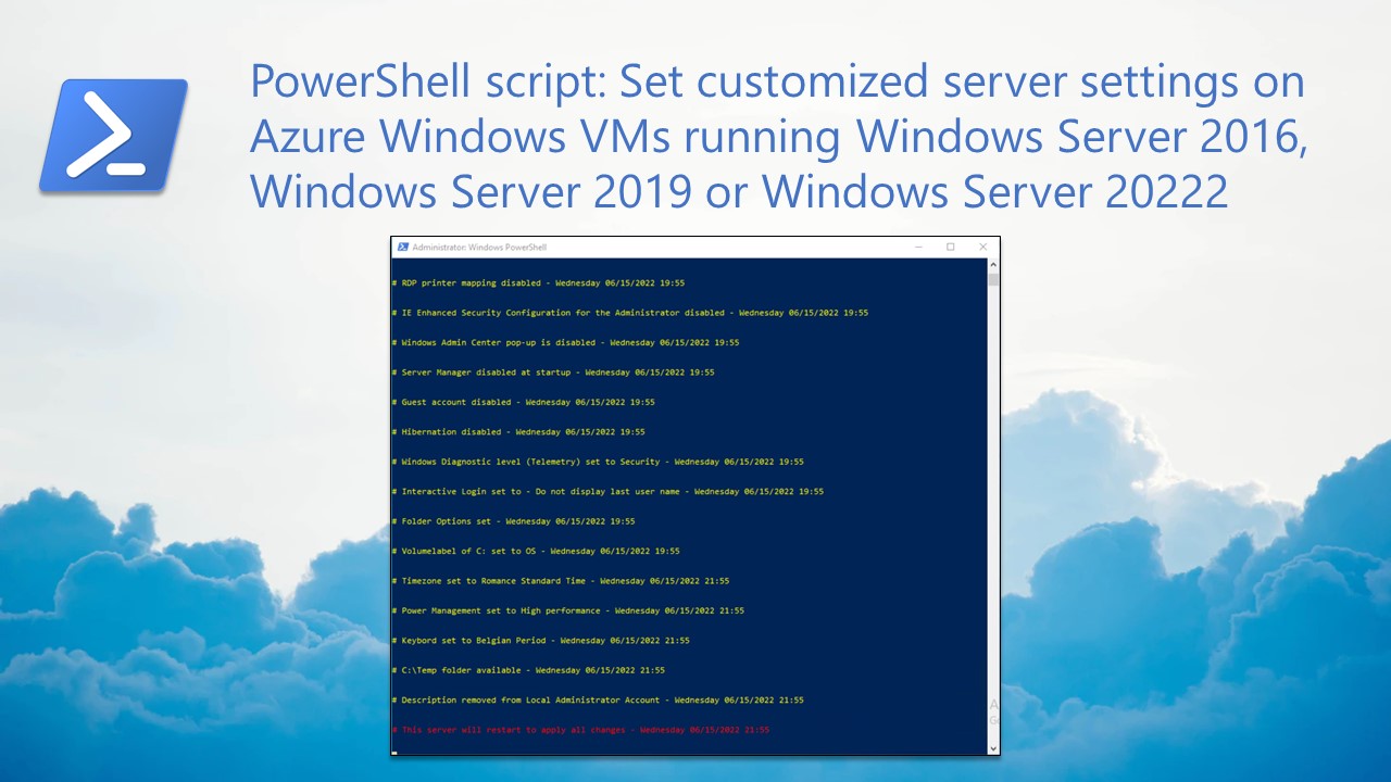 PowerShell script: Set customized server settings on Azure Windows