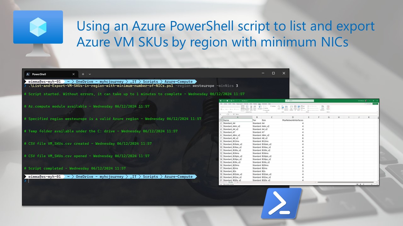 Using an Azure PowerShell script to list and export Azure VM SKUs