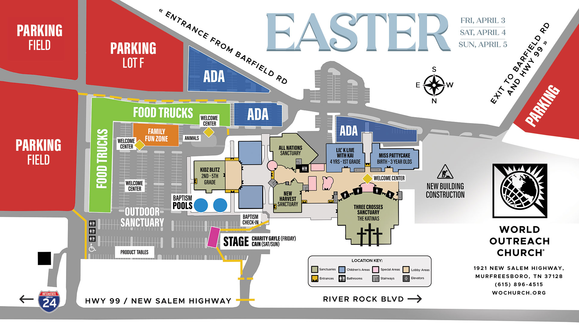 Easter Spring Festival World Outreach Church 2026 Map Website.