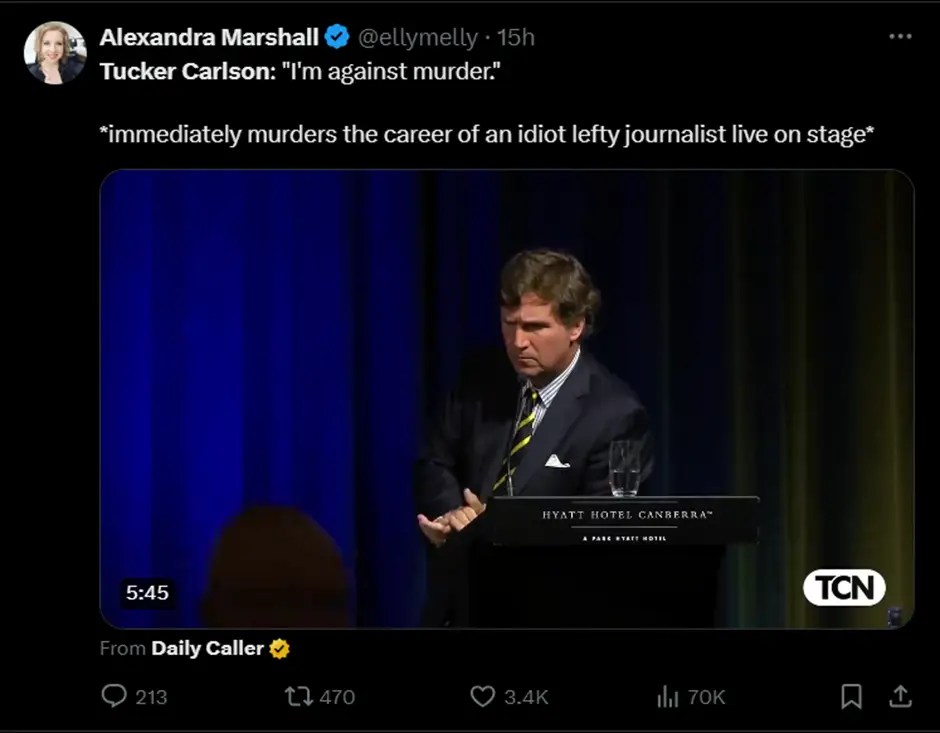 Watch The Moment Tucker Carlson Destroys Woke Reporter During Australia Tour