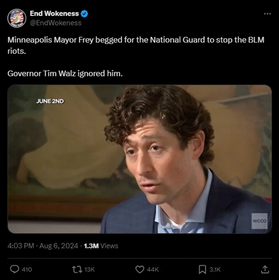 Minneapolis Mayor Claimed Tim Walz Ignored National Guard Request During 2020 BLM Riots