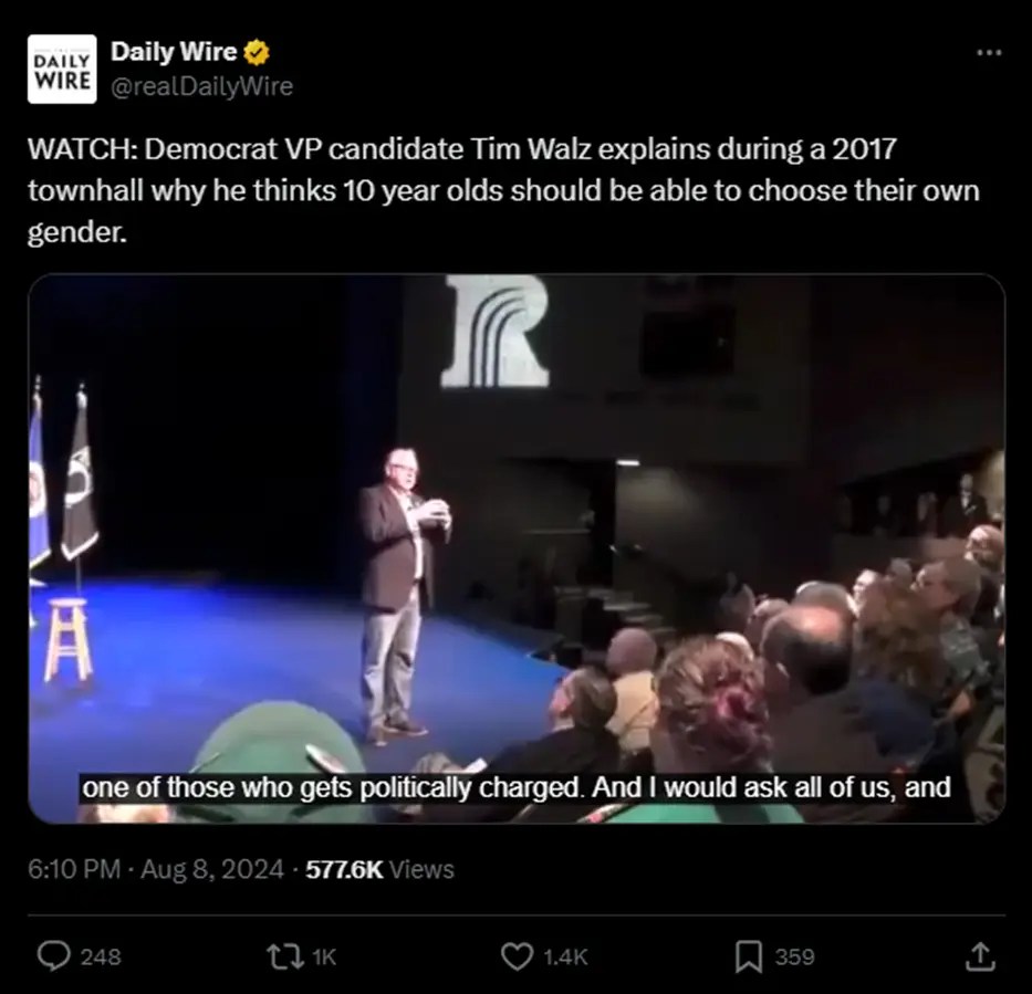 Tim Walz Believes 10-Year-Olds Can Choose Their Own Gender