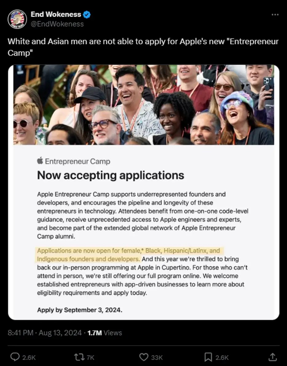 White And Asian Americans Excluded From Apple’s Entrepreneur Camp