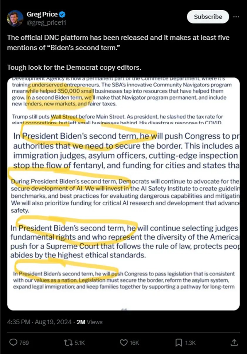 The DNC Platform Featured FIVE References To “Biden’s Second Term”