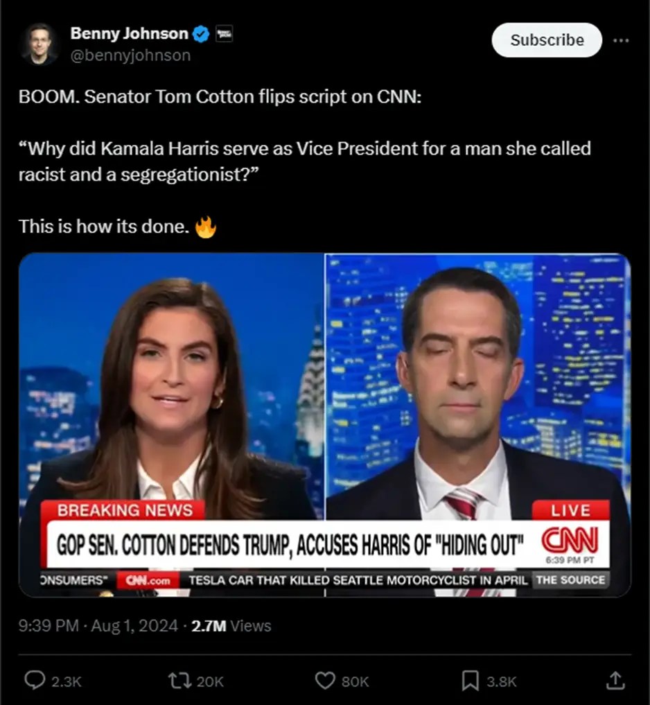 Republican Sen. Destroys CNN Anchor As Kamala Harris Dodges The Media