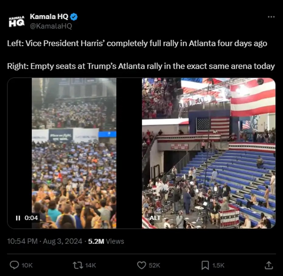 Kamala HQ “Empty Seats” Dig Backfires Massively
