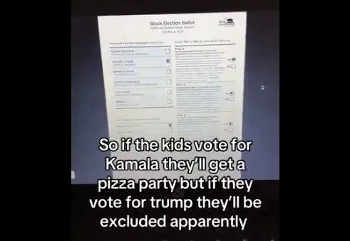 California Teacher’s “Mock Election” Bias: Harris Votes Earn Pizza