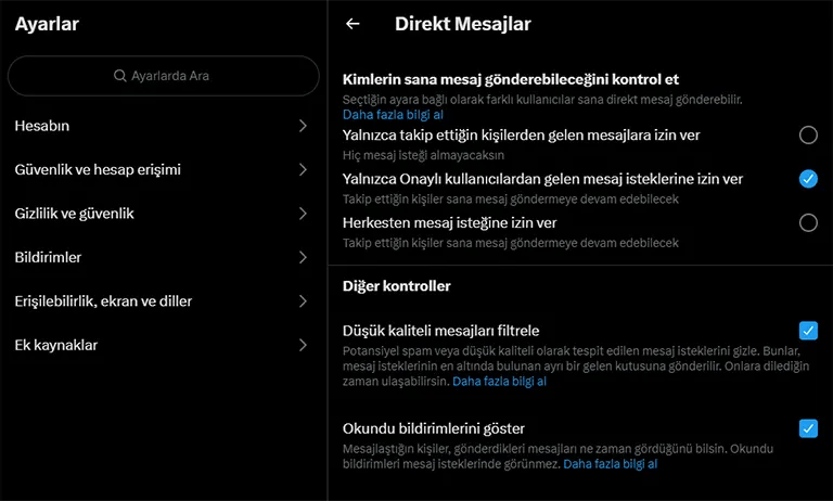 Twitter DM ayarı