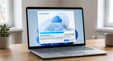 Windows 11 Cloud Rebuild ile bulut üzerinden sistem kurtarma ekranını gösteren konsept görsel