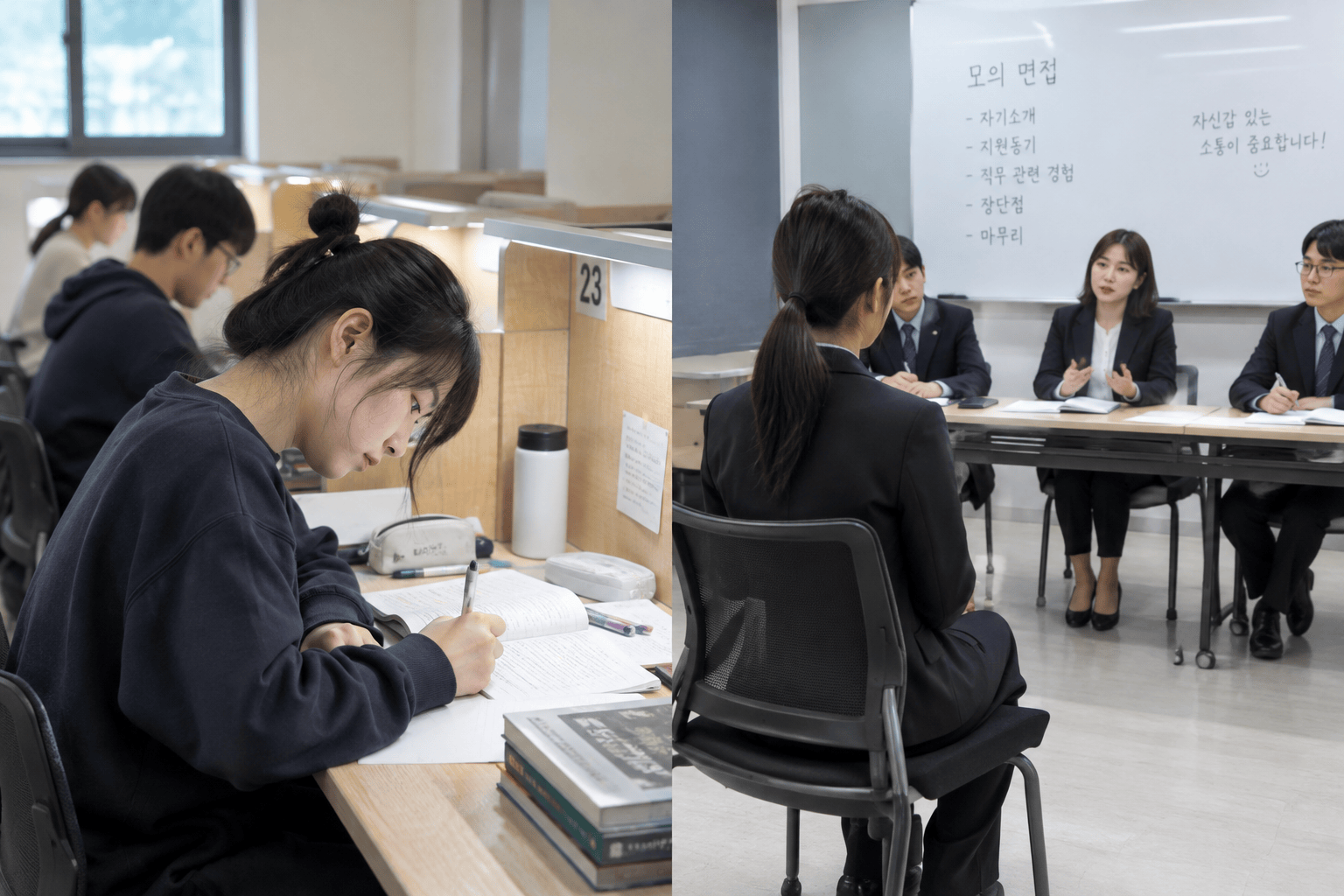 입시 시험과 면접 준비 중인 학생들