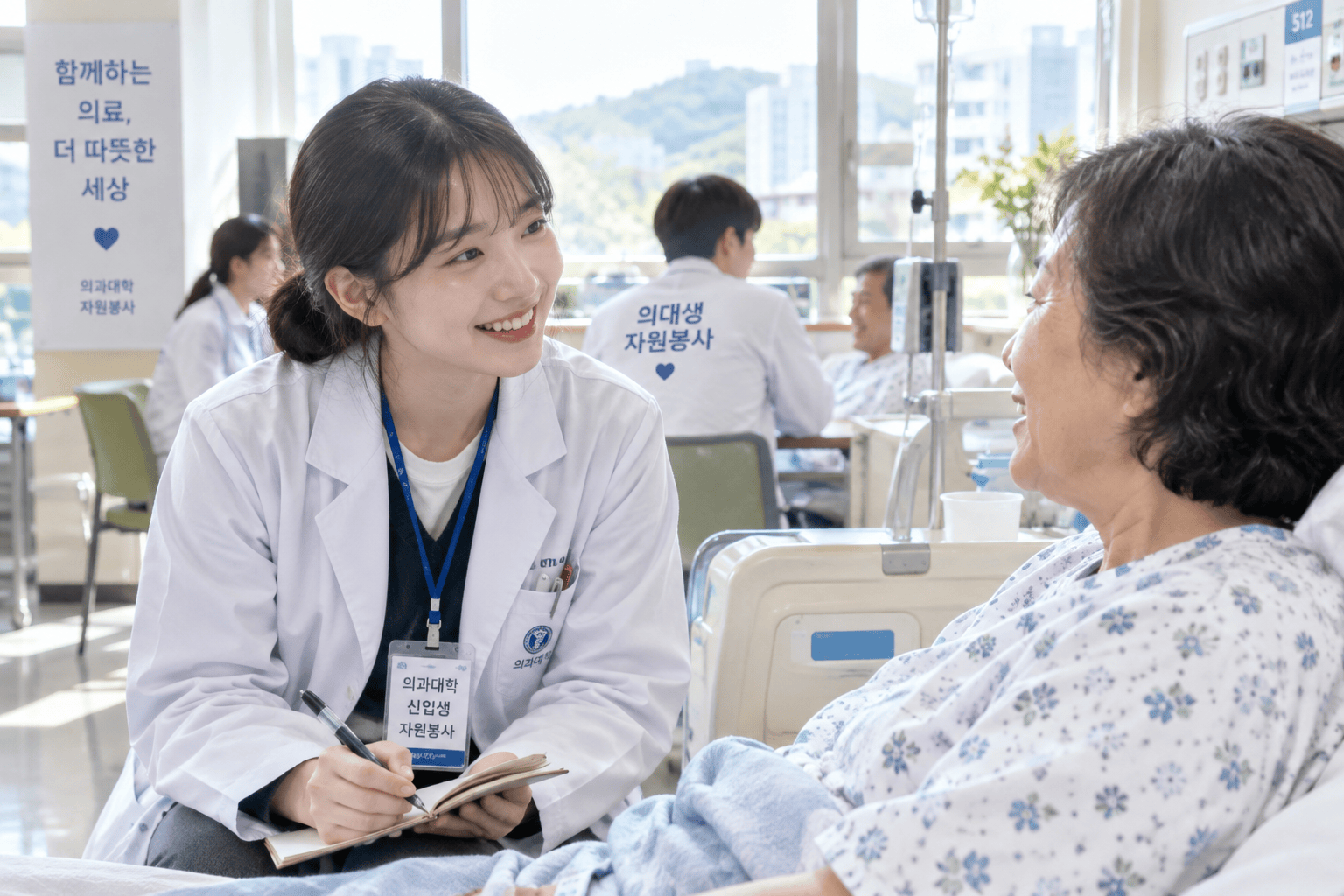 병원에서 자원봉사하는 의대 신입생