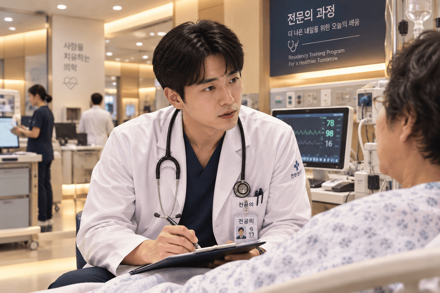 전문의 과정 중 환자 진료하는 의사 졸업생