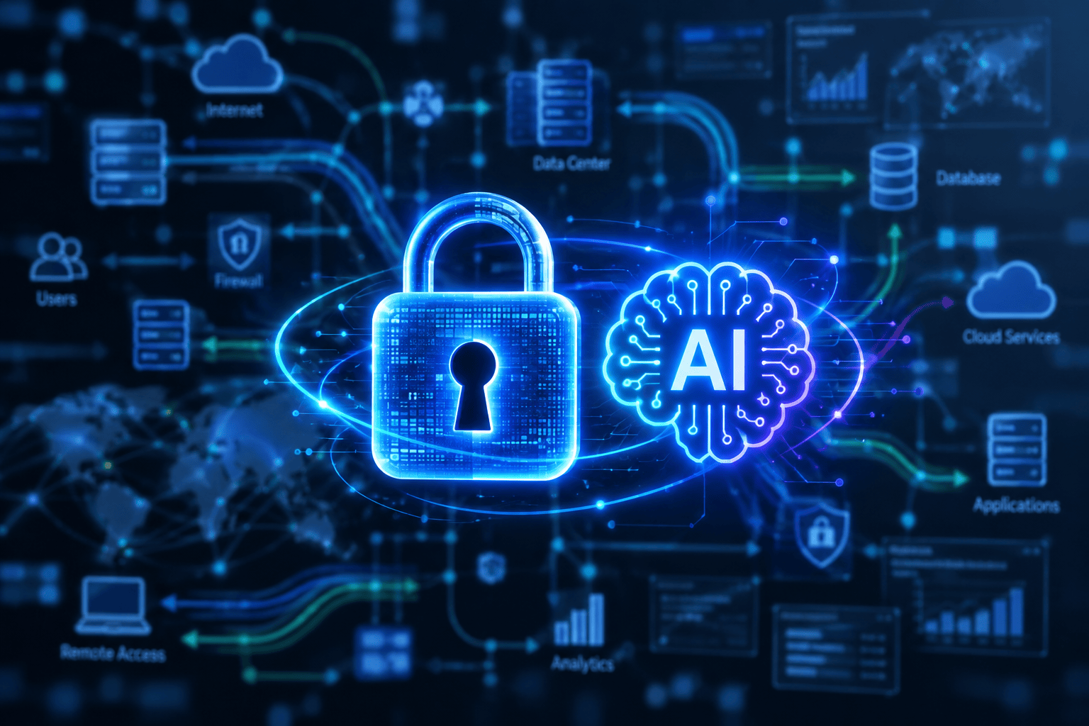 데이터 보안과 AI 통합을 상징하는 그래픽 이미지
