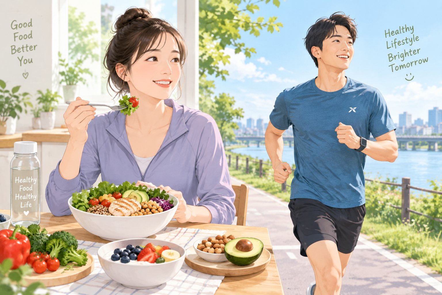건강한 식습관과 운동을 하는 사람들