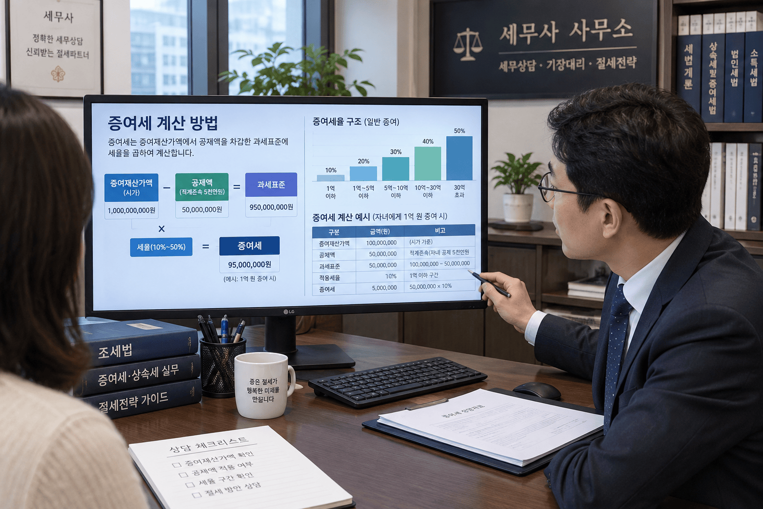 증여세 과세표준 및 세율 계산 그래프를 보는 세무사