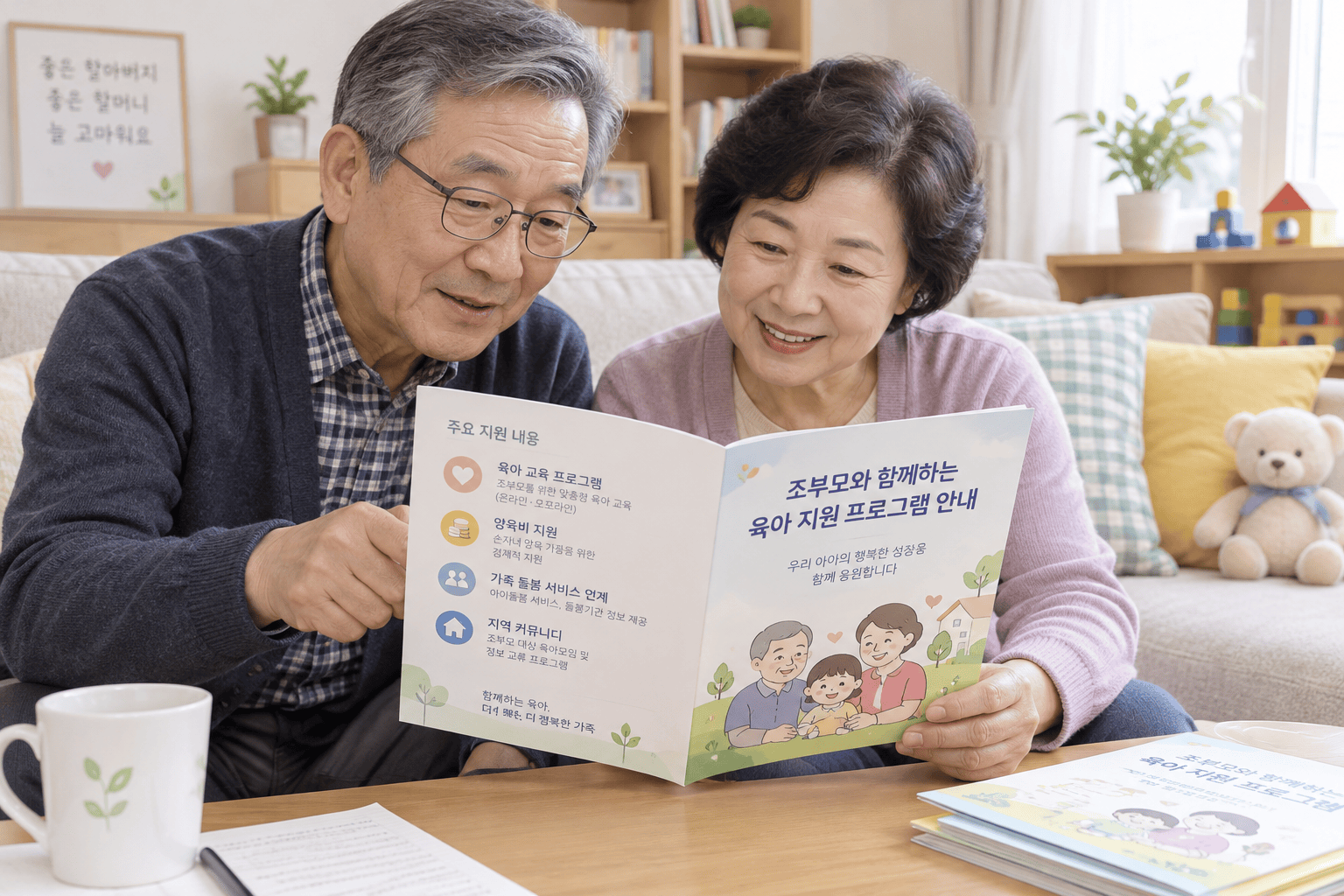 조부모가 육아 지원 정책을 확인하는 모습