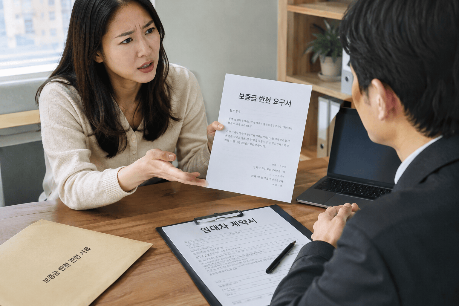 임차인이 보증금 반환 관련 서류를 확인하는 모습