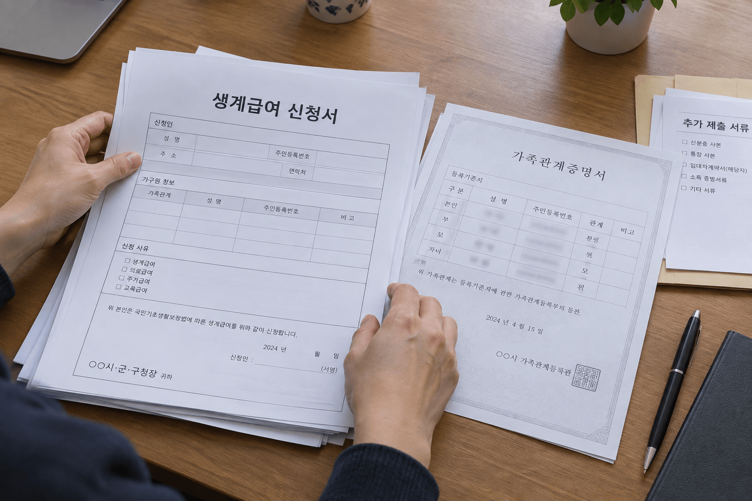 생계급여 신청서류 준비 모습