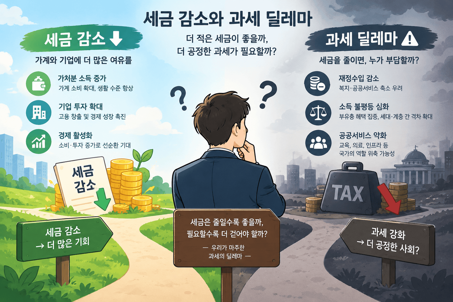 과세 딜레마와 세수 감소를 나타내는 그래픽