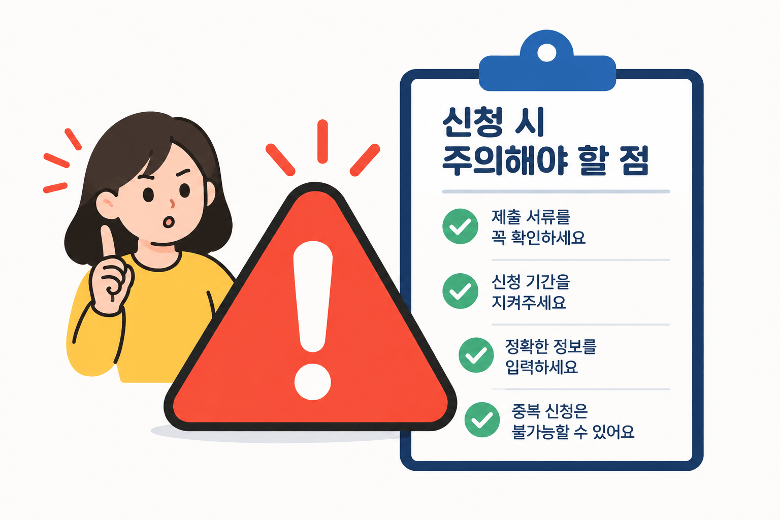 경고 아이콘과 함께 체크리스트를 확인하는 일러스트
