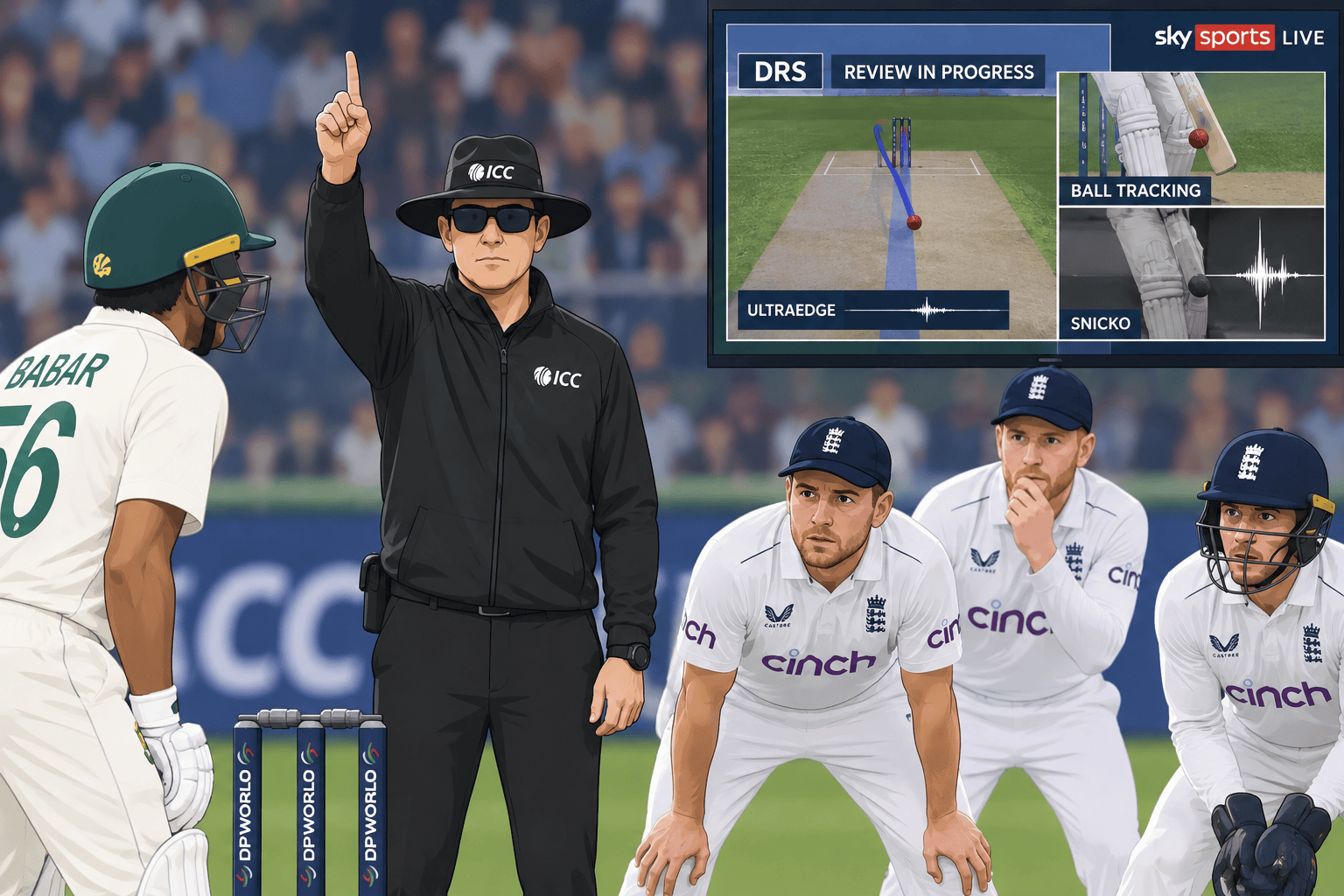 ICC CWC 리그 2의 경기 규칙과 판정 시스템 장면