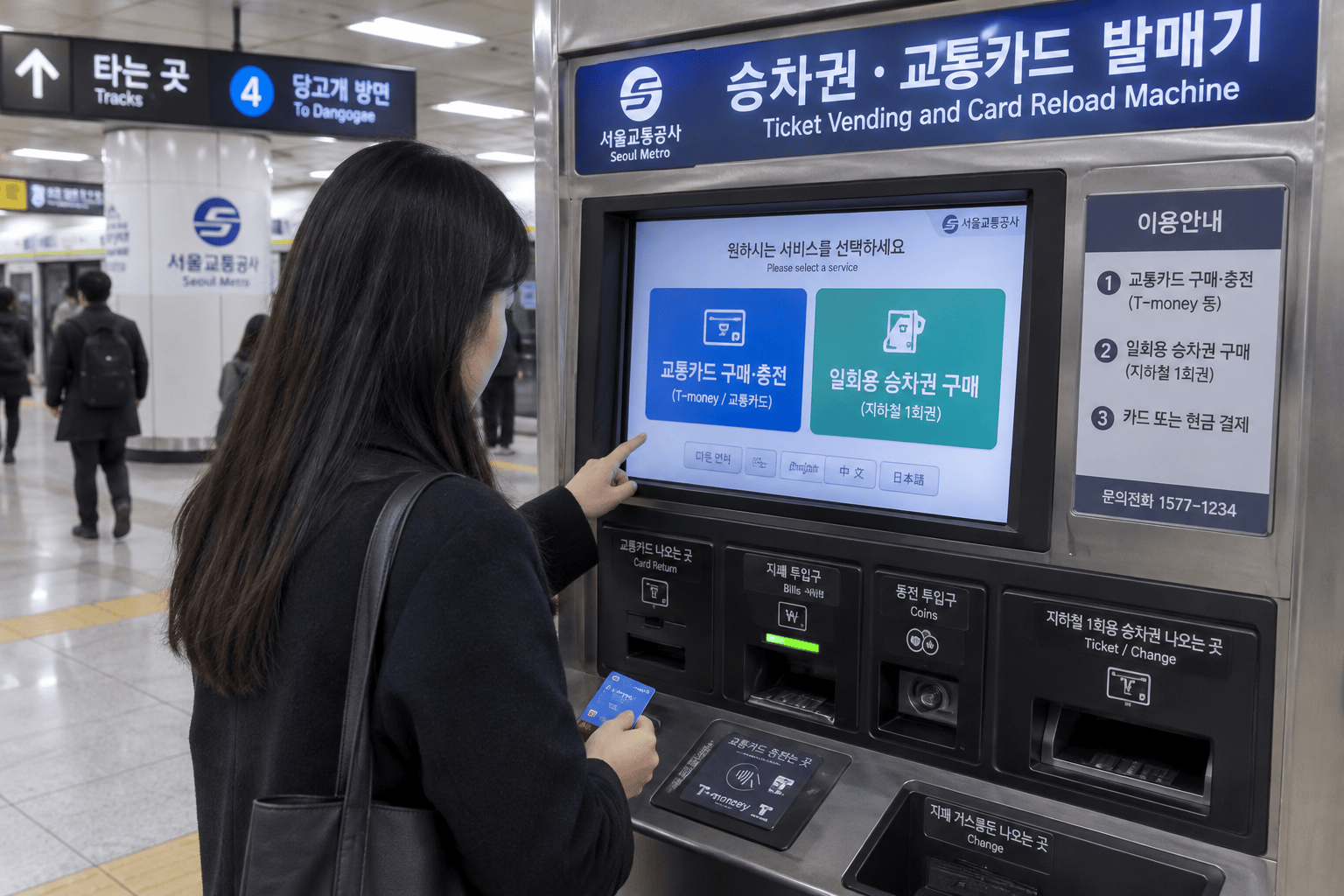 지하철 티켓 구매 모습