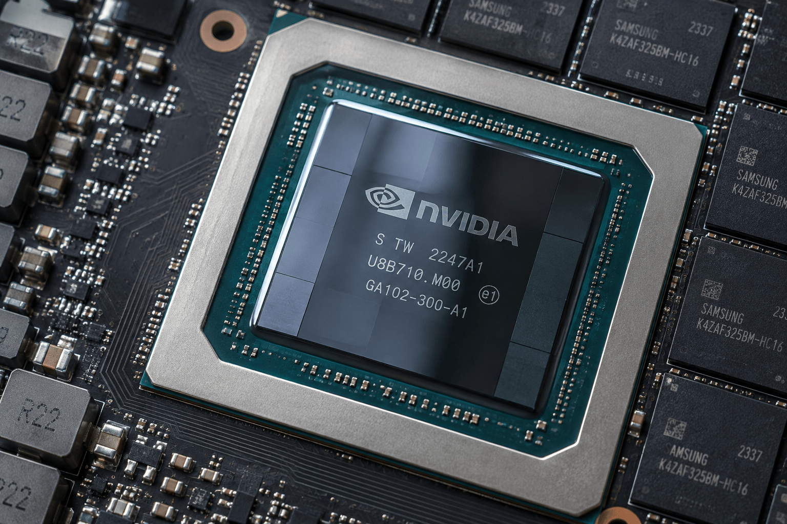 엔비디아 GPU 칩 클로즈업