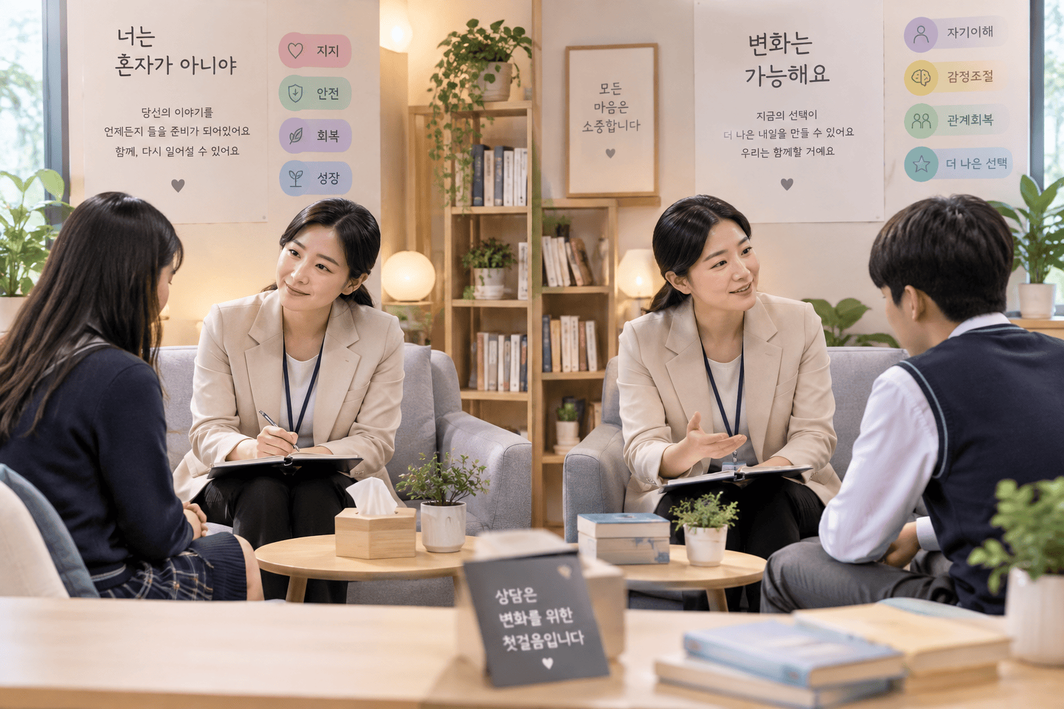 심리 상담실에서 학생들을 지원하는 상담사