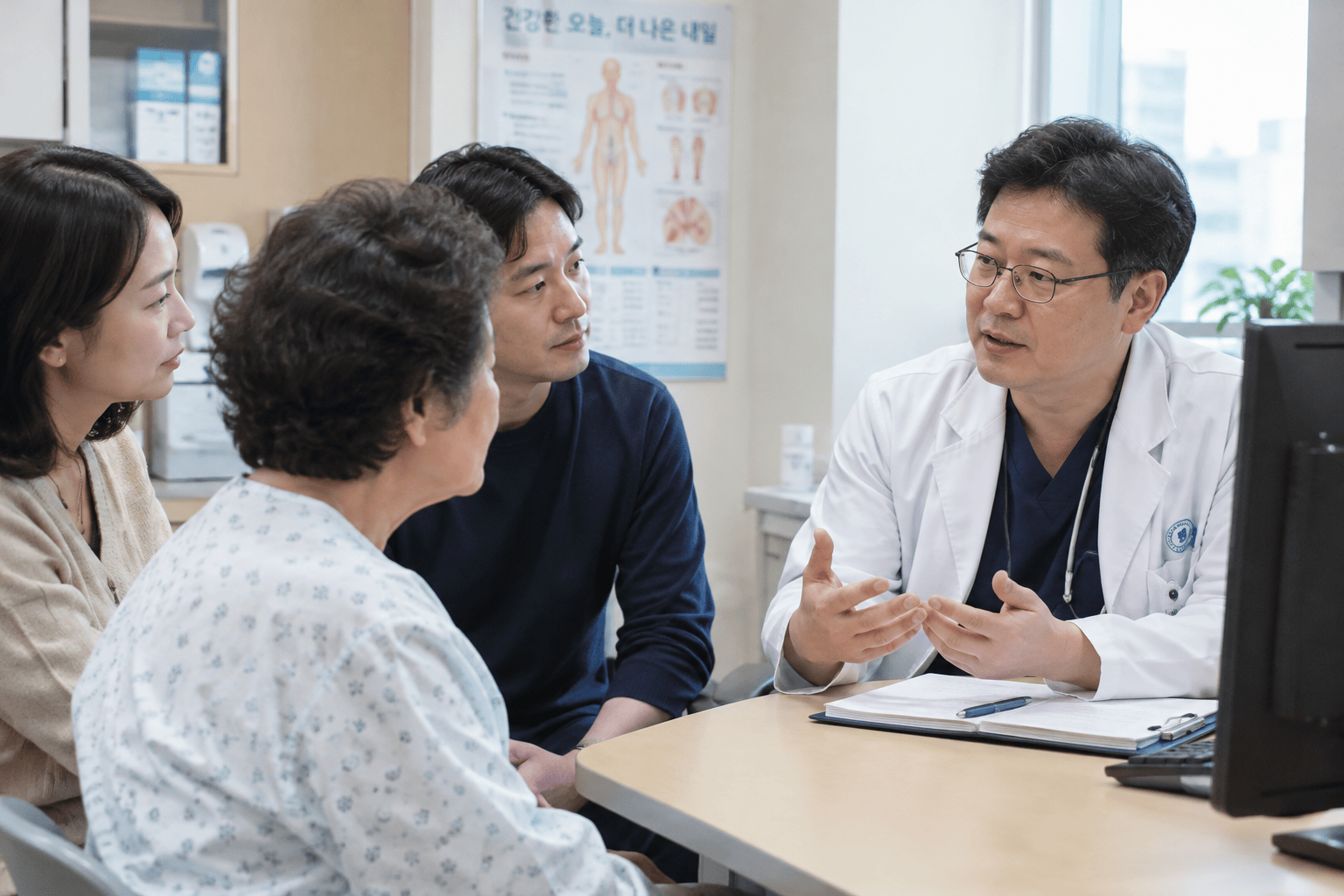 의료진이 장기 기증에 대해 환자 가족과 상담하는 모습