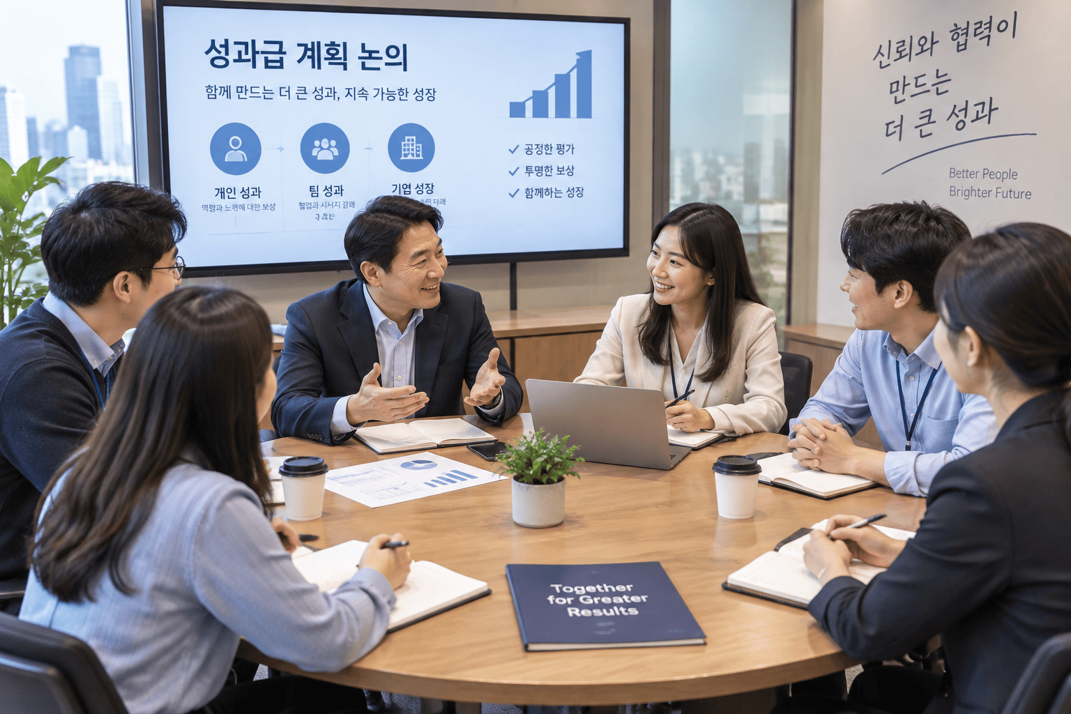 성과급 활용 전략을 논의하는 기업과 직원
