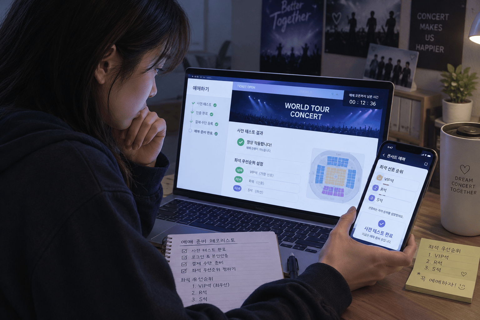 콘서트 예매를 준비하는 팬의 모습