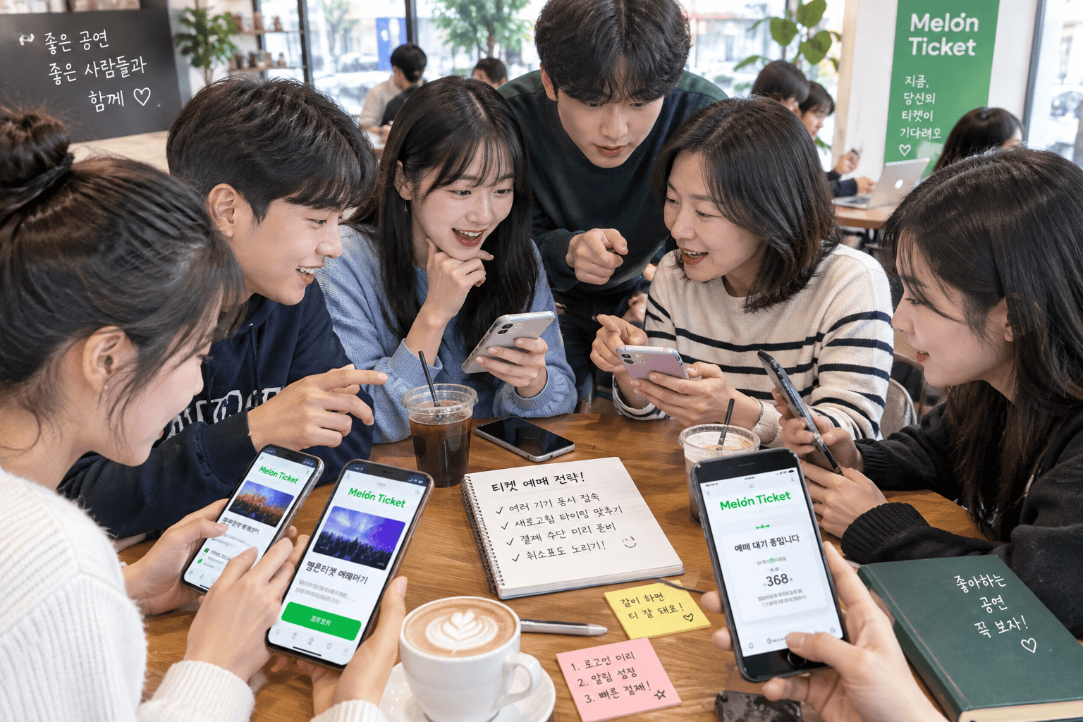 여럿이 함께 멜론티켓 예매에 참여하는 장면