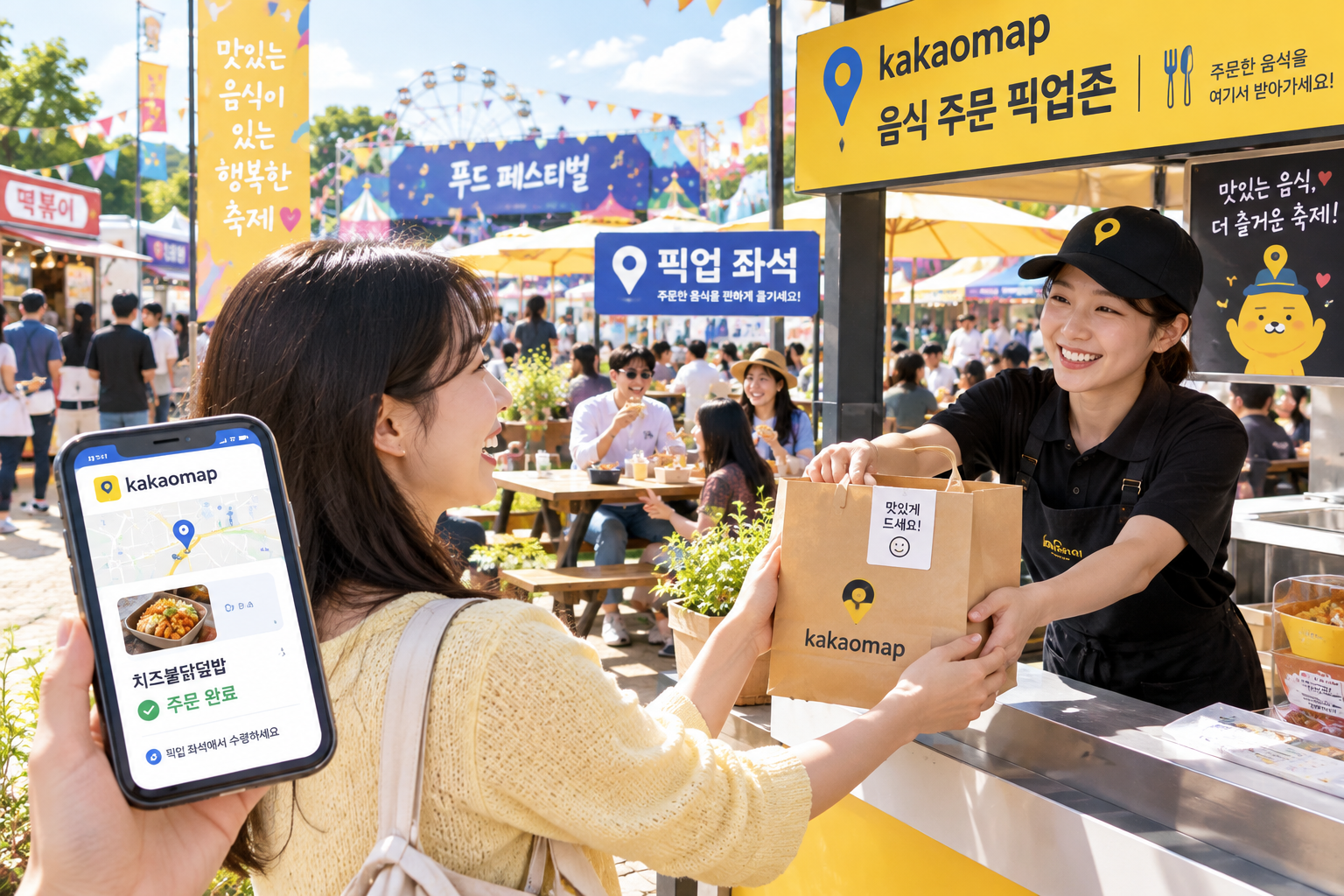 카카오맵 주문·픽업 서비스를 이용하는 축제 방문객