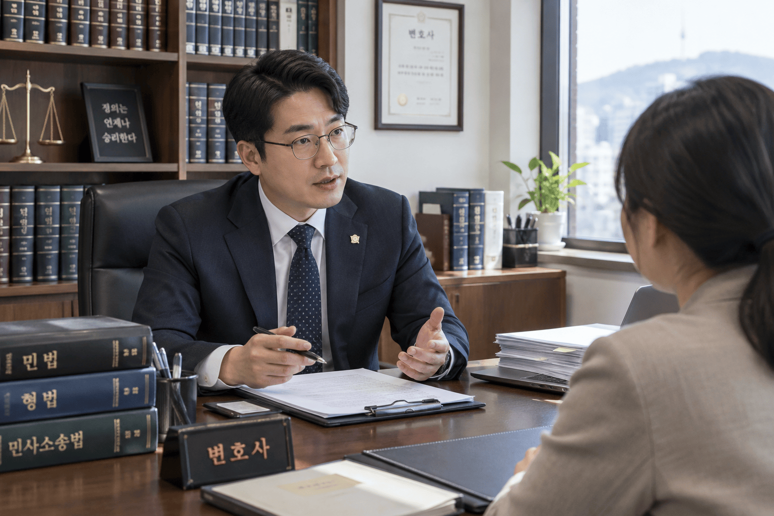 법률 상담하는 변호사와 의뢰인 모습